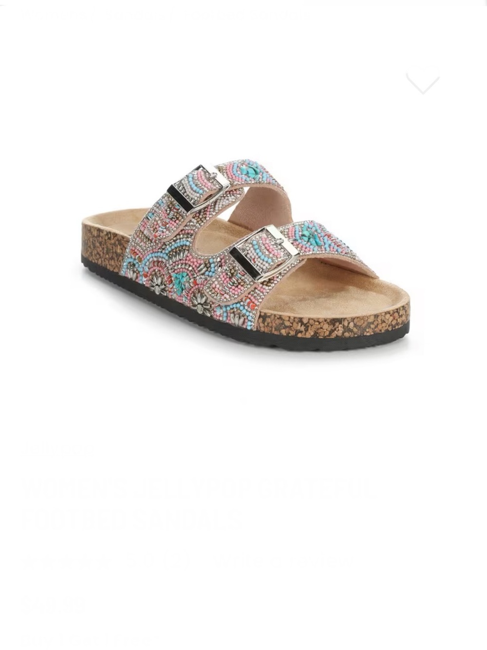 Jellypop Beaded Two-Buckle Slide Sandals in Pink, Turquoise, Silver - Picture 2 of 7
